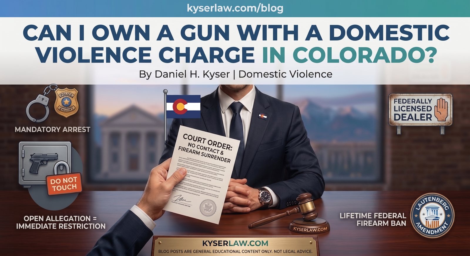 Handgun and ammunition on a table beside a set of house keys, representing a Colorado firearm surrender in a pending domestic violence case
